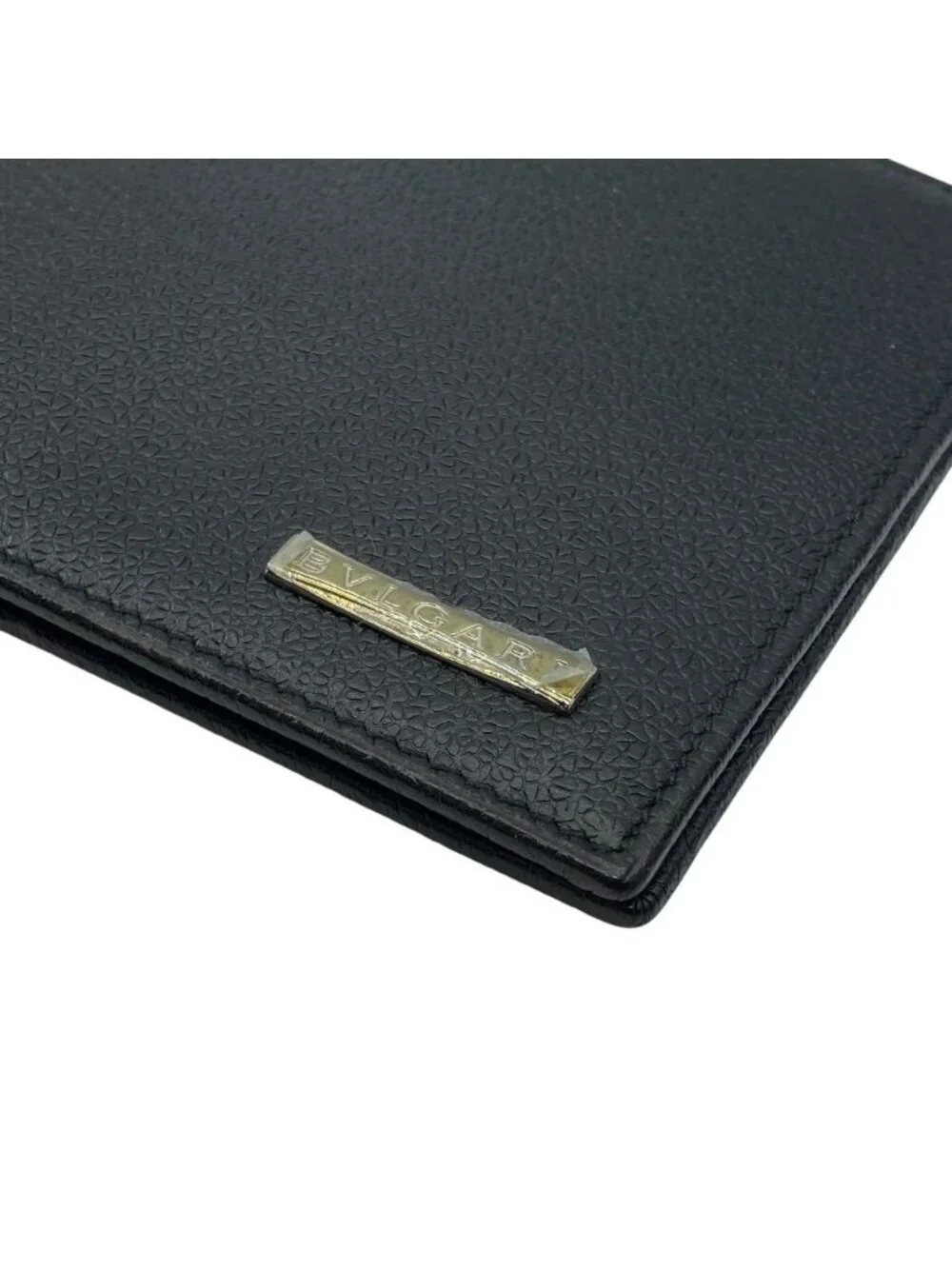 Bvlgari Logo Bifold Wallet Folding Billfold Leather Black Practical